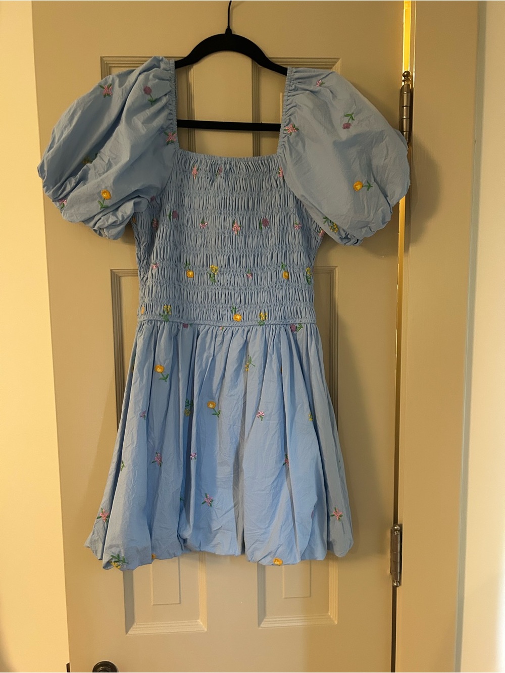 English Factory Light Blue Puff-Sleeve Floral Embroidered Dress - Picture 3 of 3